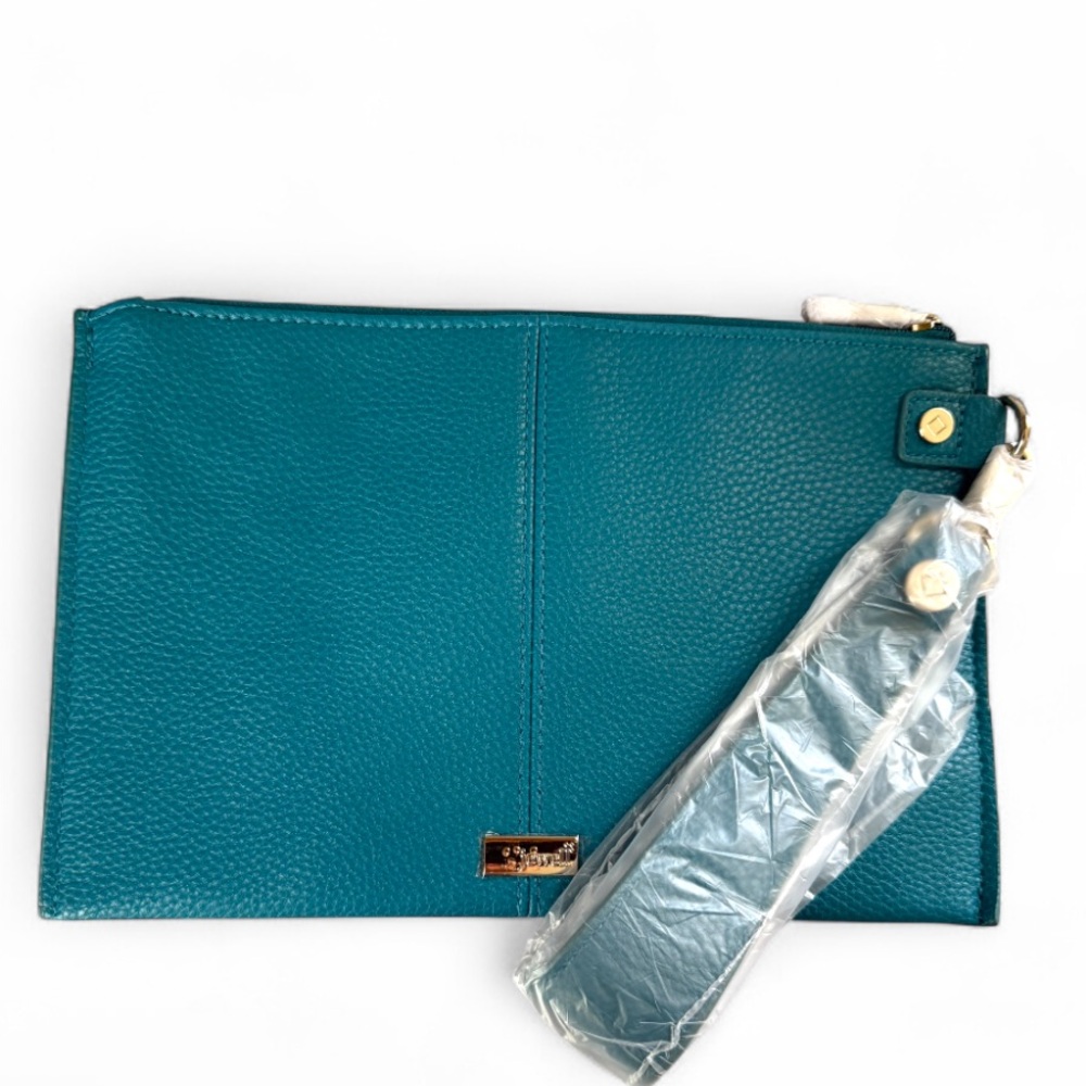 Thirty-One Via Pochette Midi Wristlet NWT Teal Affair Pebble Vegan Leather Bag